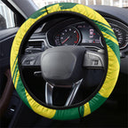 Australian Opals Basketball Steering Wheel Cover Green and Gold Tribal Pattern Athletic Abstract Art