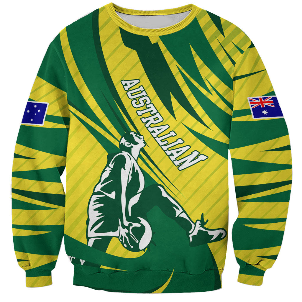 Australian Opals Basketball Sweatshirt Green and Gold Tribal Pattern Athletic Abstract Art