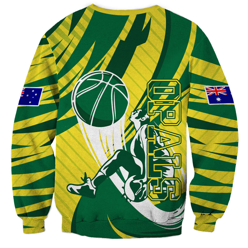 Australian Opals Basketball Sweatshirt Green and Gold Tribal Pattern Athletic Abstract Art