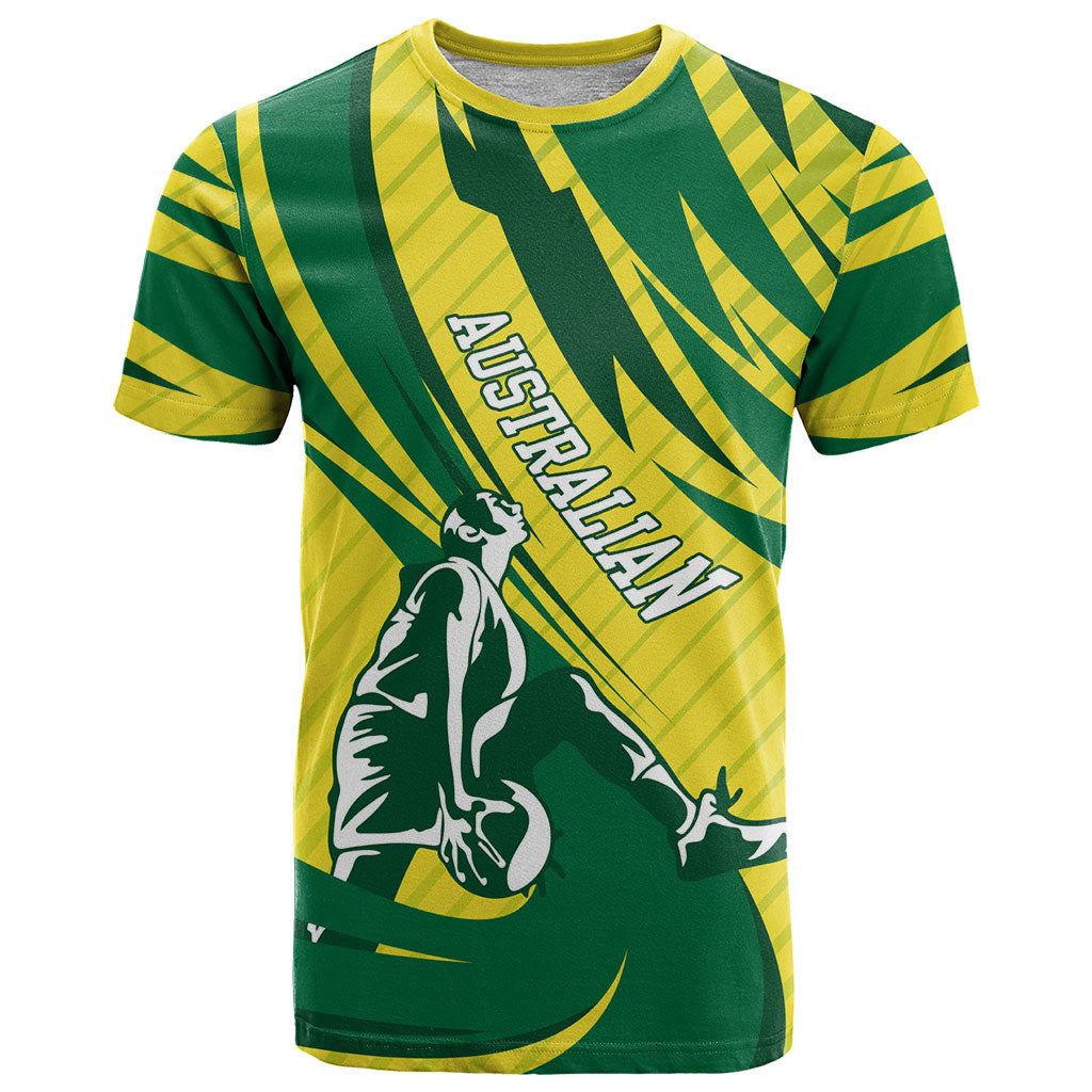 Australian Opals Basketball T Shirt Green and Gold Tribal Pattern Athletic Abstract Art