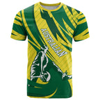 Australian Opals Basketball T Shirt Green and Gold Tribal Pattern Athletic Abstract Art
