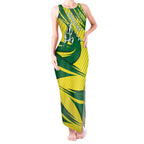 Australian Opals Basketball Tank Maxi Dress Green and Gold Tribal Pattern Athletic Abstract Art