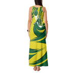 Australian Opals Basketball Tank Maxi Dress Green and Gold Tribal Pattern Athletic Abstract Art