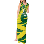 Australian Opals Basketball Tank Maxi Dress Green and Gold Tribal Pattern Athletic Abstract Art