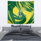Australian Opals Basketball Tapestry Green and Gold Tribal Pattern Athletic Abstract Art
