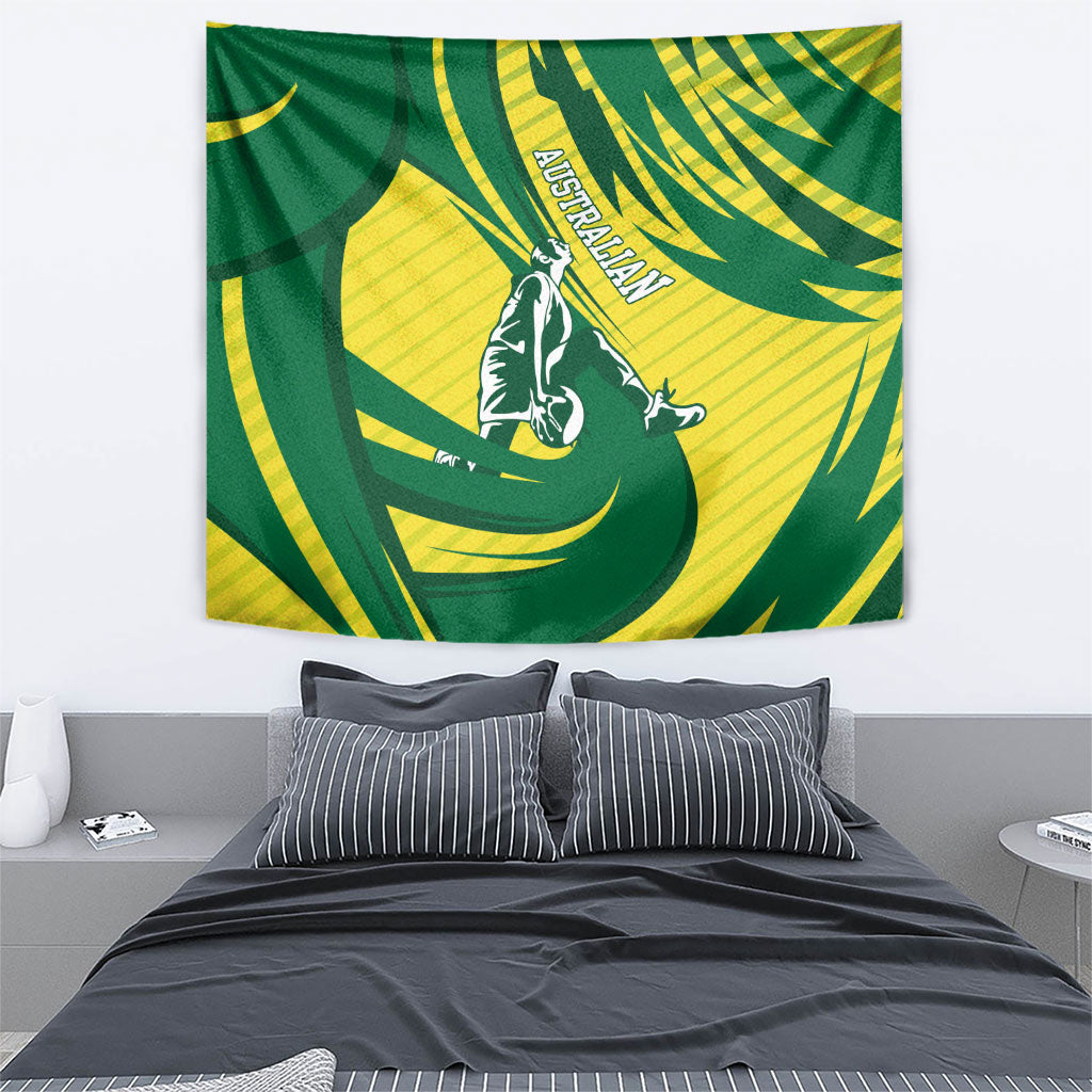 Australian Opals Basketball Tapestry Green and Gold Tribal Pattern Athletic Abstract Art