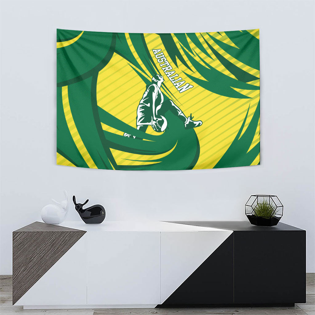 Australian Opals Basketball Tapestry Green and Gold Tribal Pattern Athletic Abstract Art