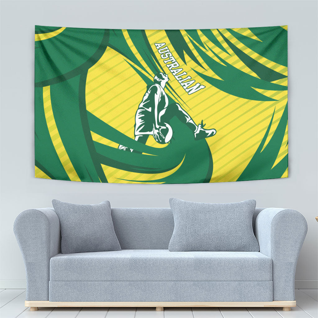 Australian Opals Basketball Tapestry Green and Gold Tribal Pattern Athletic Abstract Art
