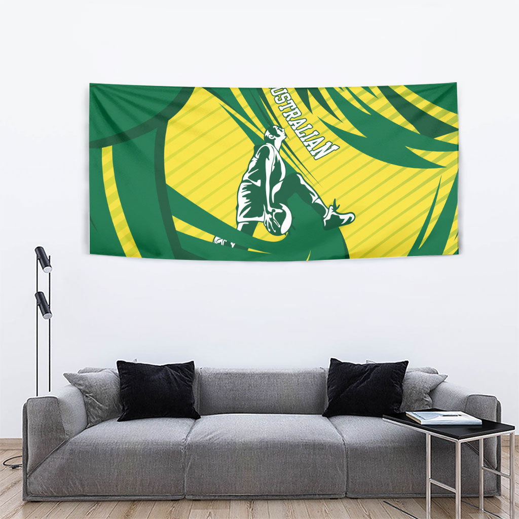 Australian Opals Basketball Tapestry Green and Gold Tribal Pattern Athletic Abstract Art