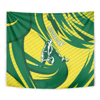 Australian Opals Basketball Tapestry Green and Gold Tribal Pattern Athletic Abstract Art