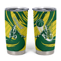 Australian Opals Basketball Tumbler Cup Green and Gold Tribal Pattern Athletic Abstract Art