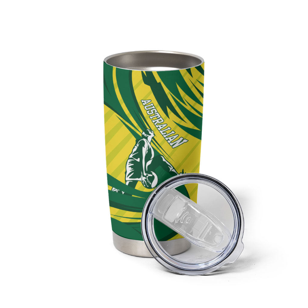 Australian Opals Basketball Tumbler Cup Green and Gold Tribal Pattern Athletic Abstract Art