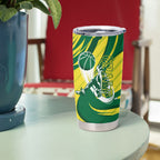 Australian Opals Basketball Tumbler Cup Green and Gold Tribal Pattern Athletic Abstract Art