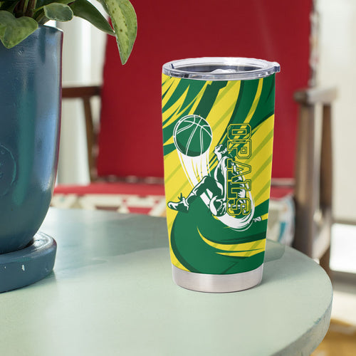 Australian Opals Basketball Tumbler Cup Green and Gold Tribal Pattern Athletic Abstract Art