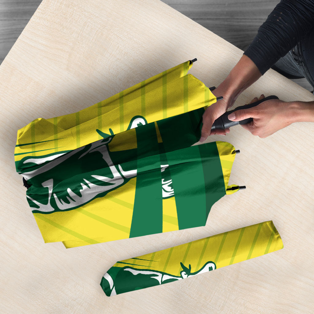 Australian Opals Basketball Umbrella Green and Gold Tribal Pattern Athletic Abstract Art