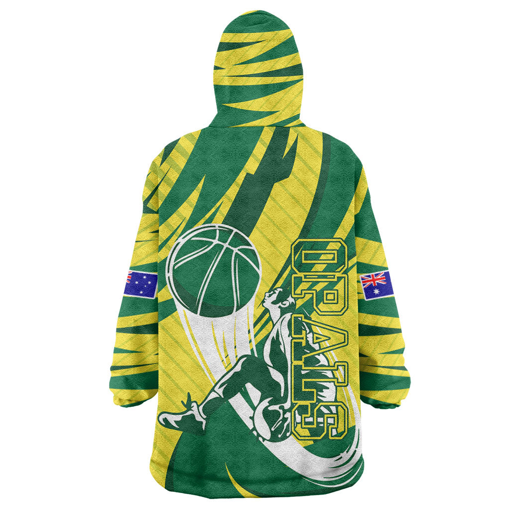 Australian Opals Basketball Wearable Blanket Hoodie Green and Gold Tribal Pattern Athletic Abstract Art