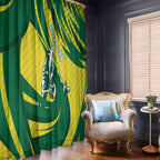 Australian Opals Basketball Window Curtain Green and Gold Tribal Pattern Athletic Abstract Art