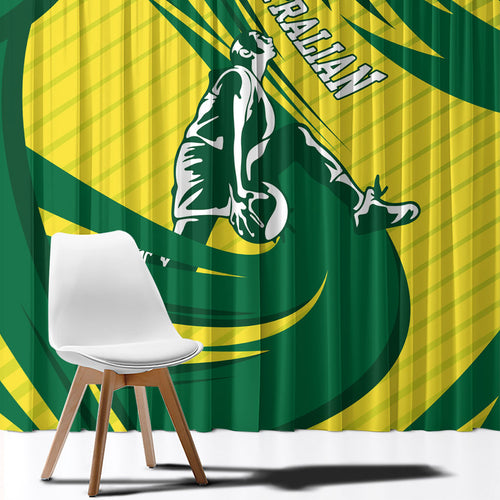 Australian Opals Basketball Window Curtain Green and Gold Tribal Pattern Athletic Abstract Art