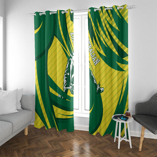 Australian Opals Basketball Window Curtain Green and Gold Tribal Pattern Athletic Abstract Art