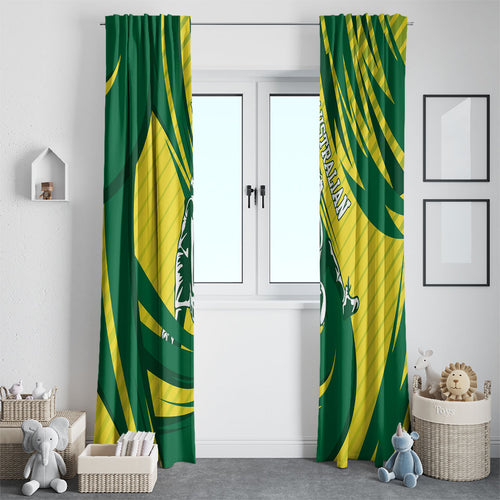 Australian Opals Basketball Window Curtain Green and Gold Tribal Pattern Athletic Abstract Art