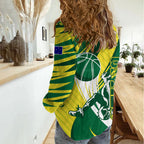 Australian Opals Basketball Women Casual Shirt Green and Gold Tribal Pattern Athletic Abstract Art