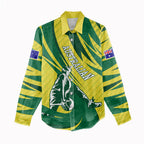 Australian Opals Basketball Women Casual Shirt Green and Gold Tribal Pattern Athletic Abstract Art