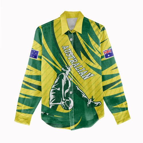 Australian Opals Basketball Women Casual Shirt Green and Gold Tribal Pattern Athletic Abstract Art