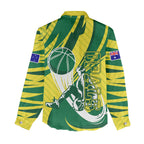 Australian Opals Basketball Women Casual Shirt Green and Gold Tribal Pattern Athletic Abstract Art