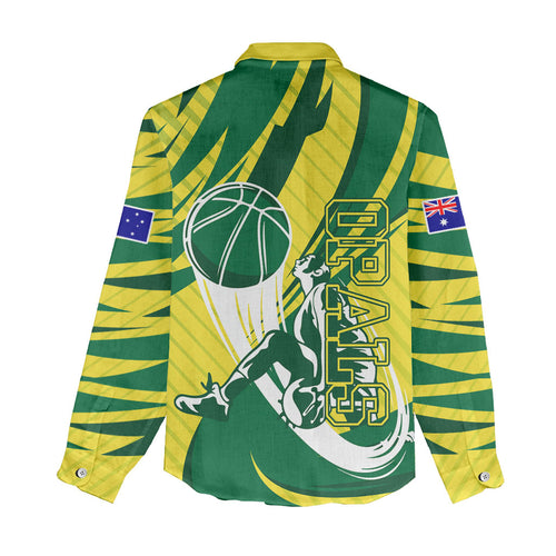 Australian Opals Basketball Women Casual Shirt Green and Gold Tribal Pattern Athletic Abstract Art