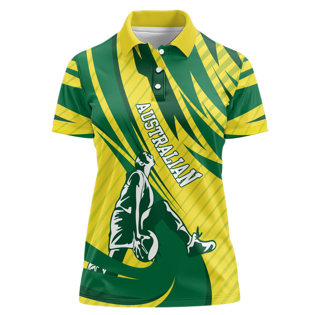 Australian Opals Basketball Women Polo Shirt Green and Gold Tribal Pattern Athletic Abstract Art