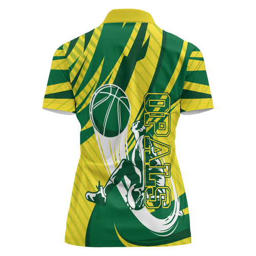 Australian Opals Basketball Women Polo Shirt Green and Gold Tribal Pattern Athletic Abstract Art