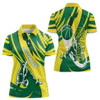 Australian Opals Basketball Women Polo Shirt Green and Gold Tribal Pattern Athletic Abstract Art