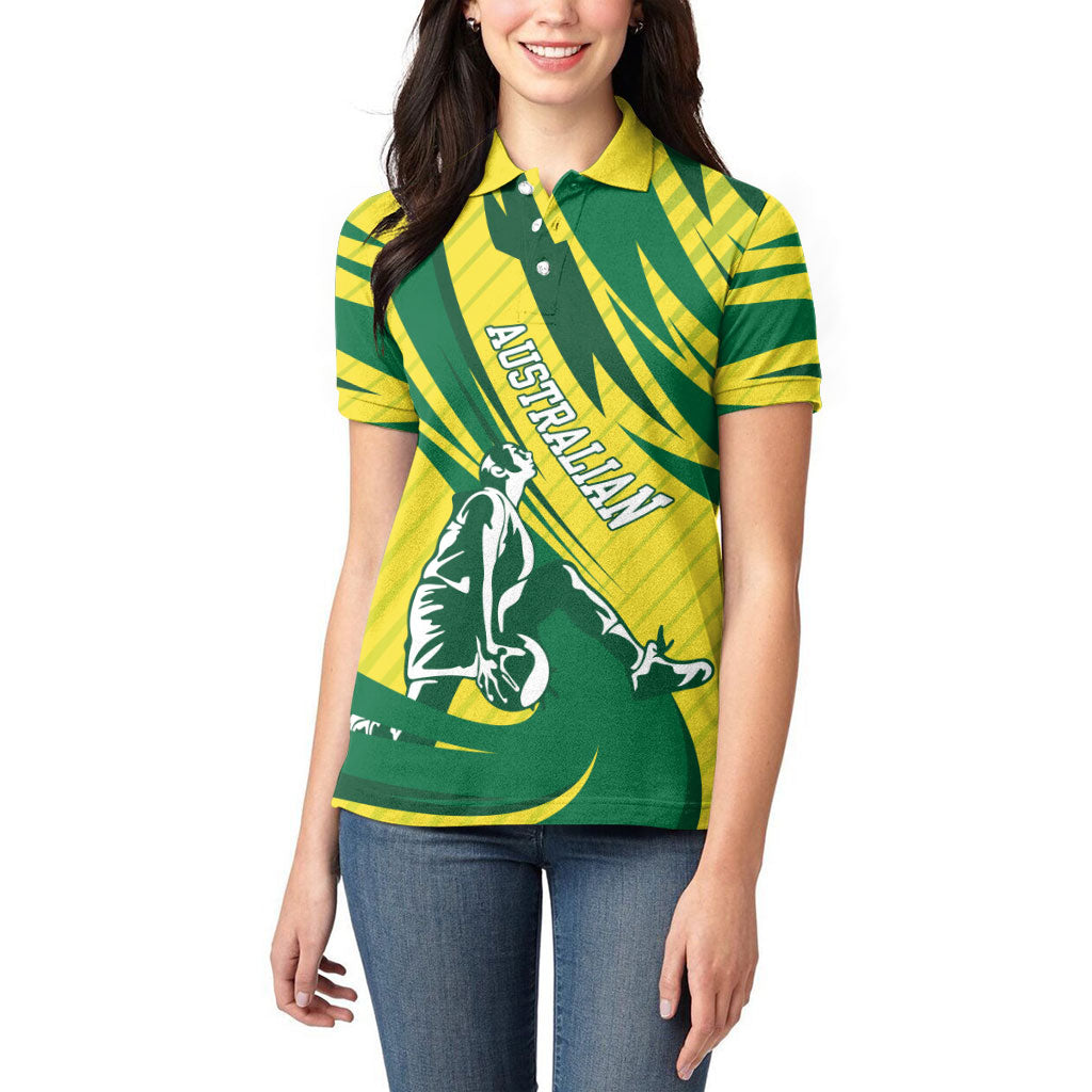Australian Opals Basketball Women Polo Shirt Green and Gold Tribal Pattern Athletic Abstract Art