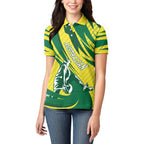 Australian Opals Basketball Women Polo Shirt Green and Gold Tribal Pattern Athletic Abstract Art