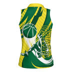 Australian Opals Basketball Women Sleeveless Polo Shirt Green and Gold Tribal Pattern Athletic Abstract Art