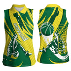 Australian Opals Basketball Women Sleeveless Polo Shirt Green and Gold Tribal Pattern Athletic Abstract Art