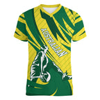 Australian Opals Basketball Women V-Neck T-Shirt Green and Gold Tribal Pattern Athletic Abstract Art