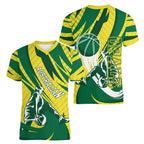 Australian Opals Basketball Women V-Neck T-Shirt Green and Gold Tribal Pattern Athletic Abstract Art
