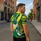 Australian Opals Basketball Zipper Polo Shirt Green and Gold Tribal Pattern Athletic Abstract Art
