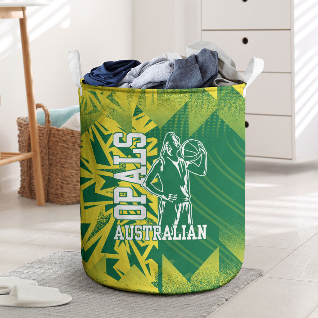 Australian Opals Basketball Laundry Basket Geometric Tribal Pattern In Green And Gold Athletic Art