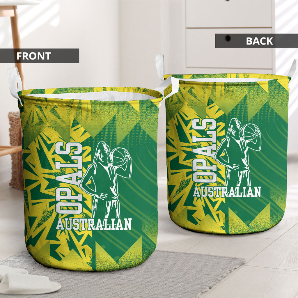 Australian Opals Basketball Laundry Basket Geometric Tribal Pattern In Green And Gold Athletic Art