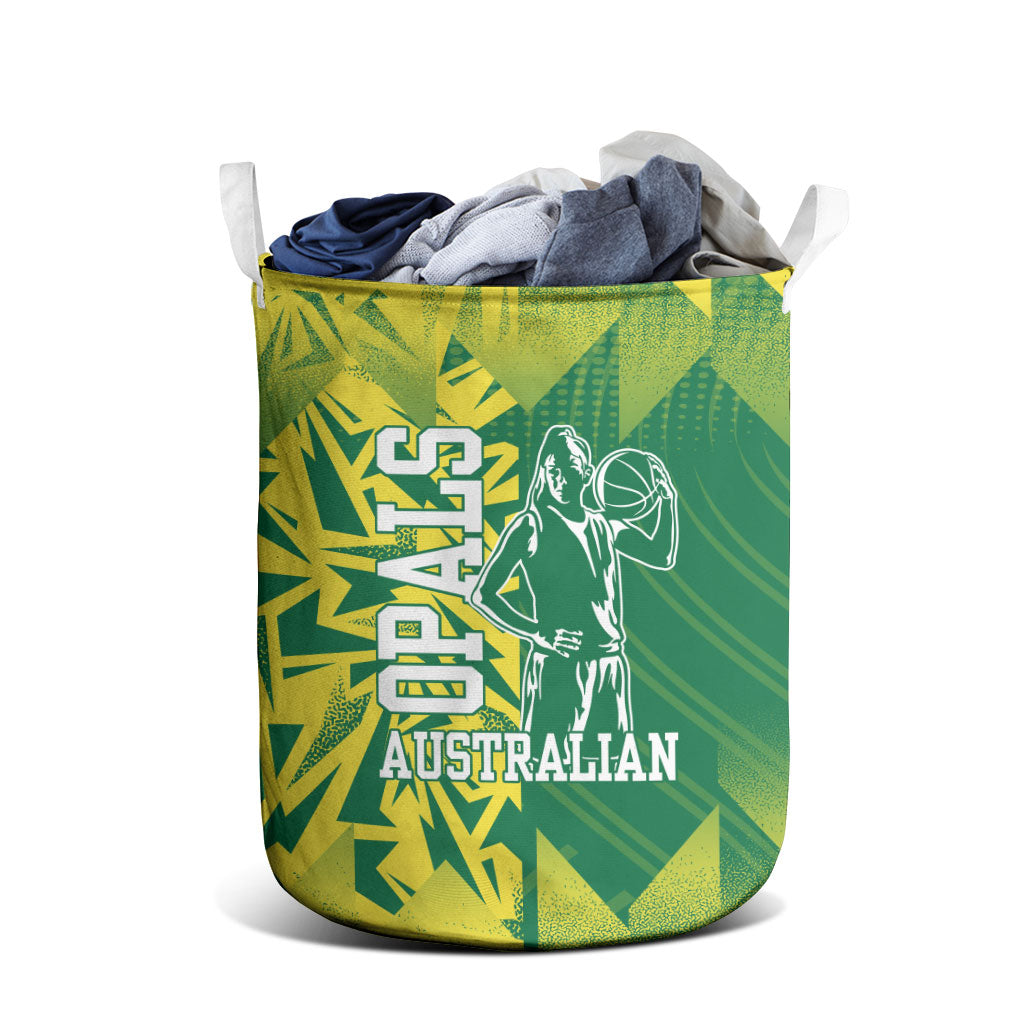 Australian Opals Basketball Laundry Basket Geometric Tribal Pattern In Green And Gold Athletic Art