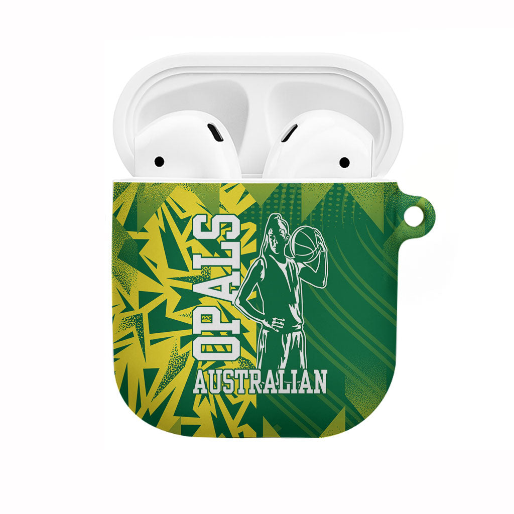 Australian Opals Basketball AirPods Case Geometric Tribal Pattern In Green And Gold Athletic Art