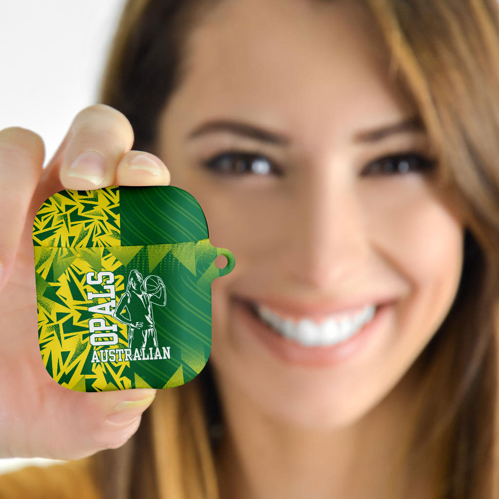 Australian Opals Basketball AirPods Case Geometric Tribal Pattern In Green And Gold Athletic Art