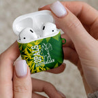 Australian Opals Basketball AirPods Case Geometric Tribal Pattern In Green And Gold Athletic Art