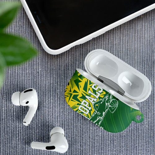 Australian Opals Basketball AirPods Case Geometric Tribal Pattern In Green And Gold Athletic Art