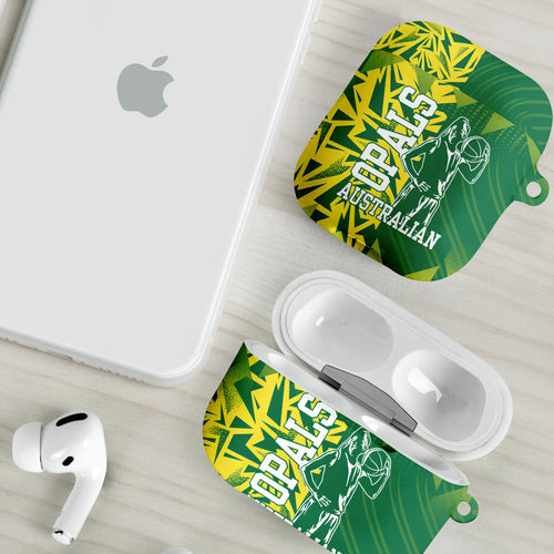 Australian Opals Basketball AirPods Case Geometric Tribal Pattern In Green And Gold Athletic Art