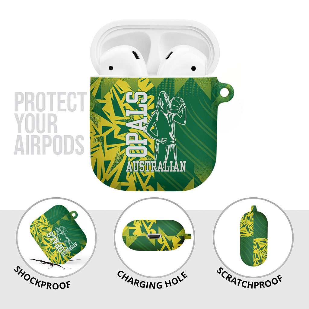Australian Opals Basketball AirPods Case Geometric Tribal Pattern In Green And Gold Athletic Art