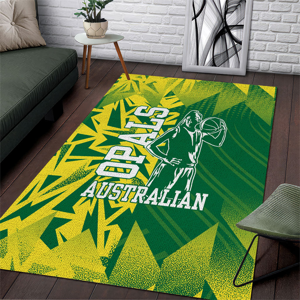 Australian Opals Basketball Area Rug Geometric Tribal Pattern In Green And Gold Athletic Art