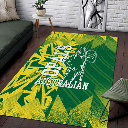 Australian Opals Basketball Area Rug Geometric Tribal Pattern In Green And Gold Athletic Art